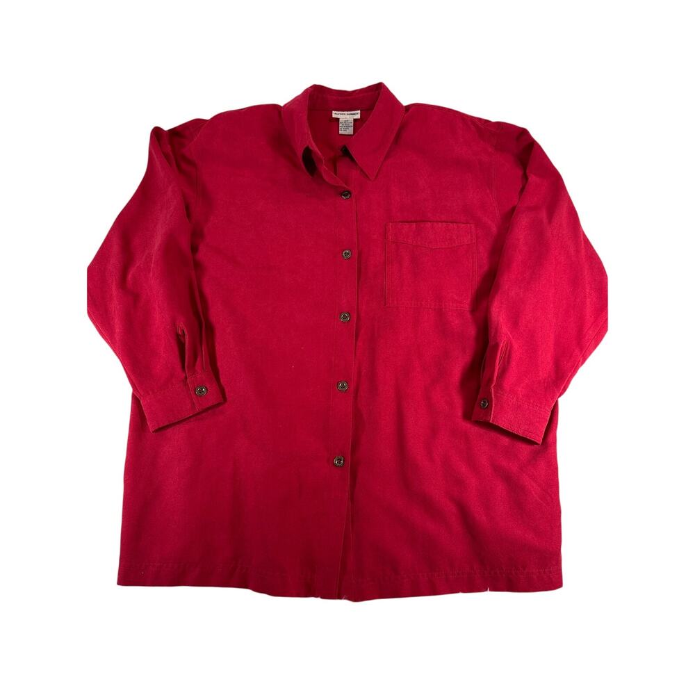 Vintage Y2K Alfred Dunner Red Button Up Blouse 18W Shoulder Pads Long‎ Sleeve